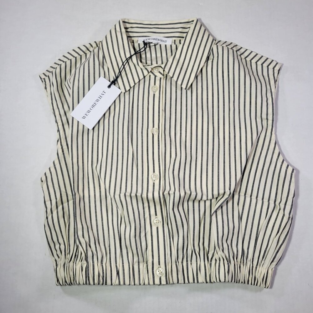 WeWoreWhat Striped Cropped Casual Button-Up Collared Shirt Size Small